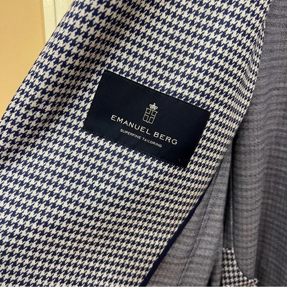 NWOT Emanuel Berg Deconstructed Shirt Jacket 52 Houndstooth Blue Navy Men’s